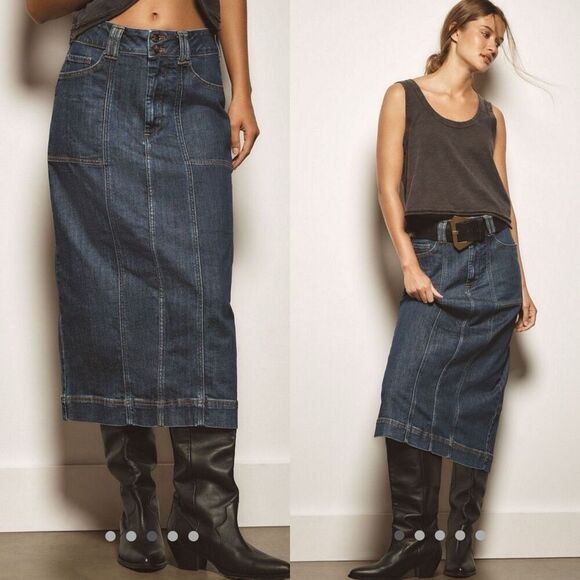 ANTHROPOLOGIE | pilcro the skipper seamed midi skirt | 6 | medium wash denim - Picture 5 of 12